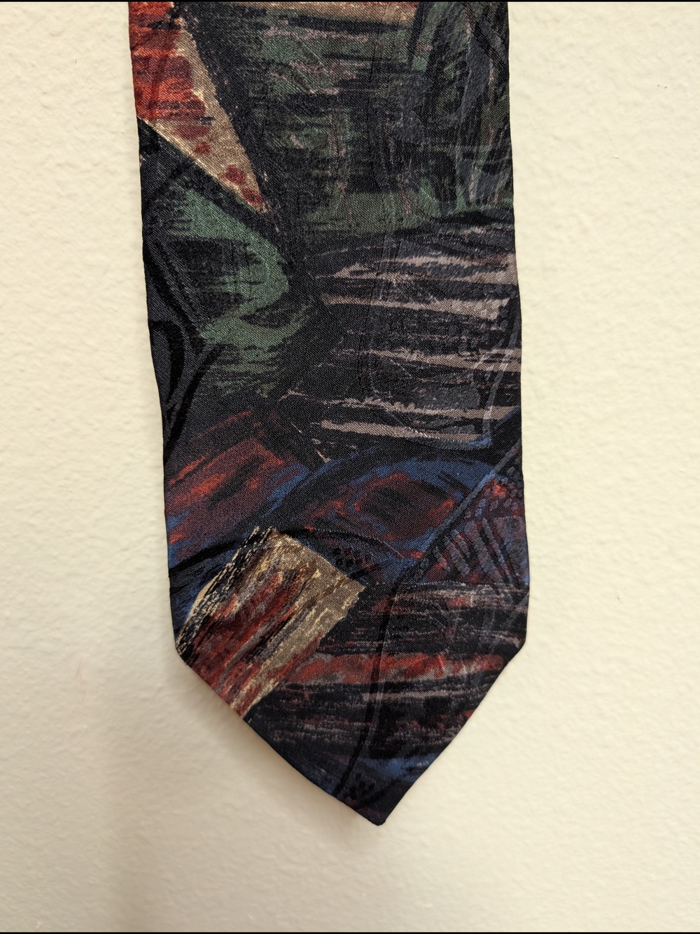 Halston III Tie Black Abstract Painterly Print 100% Italian Silk Vintage Wide